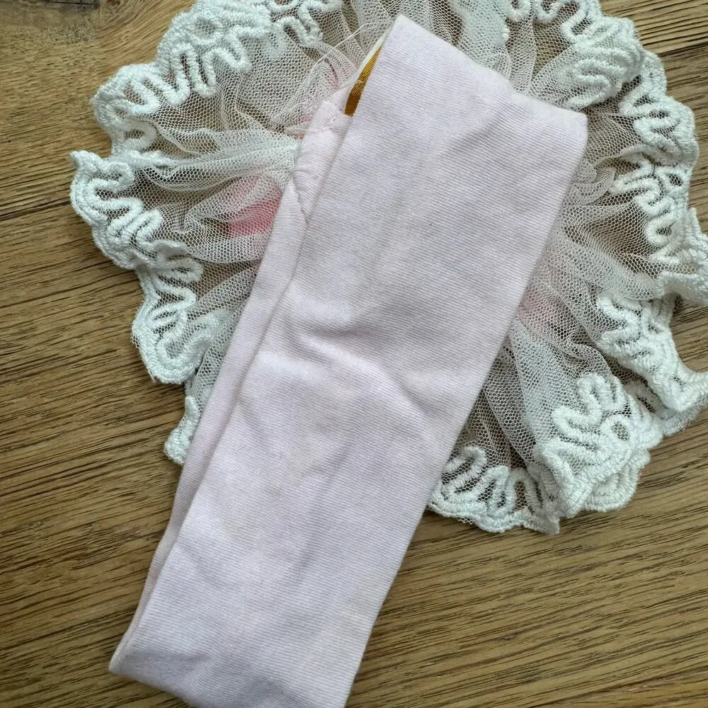 Haute Baby Pink Flower and Lace Boho Stretch Infant Headband